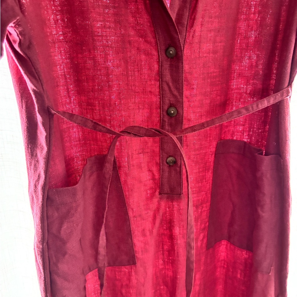 100% Linen Raspberry Dress with Pockets - Picture 4 of 5